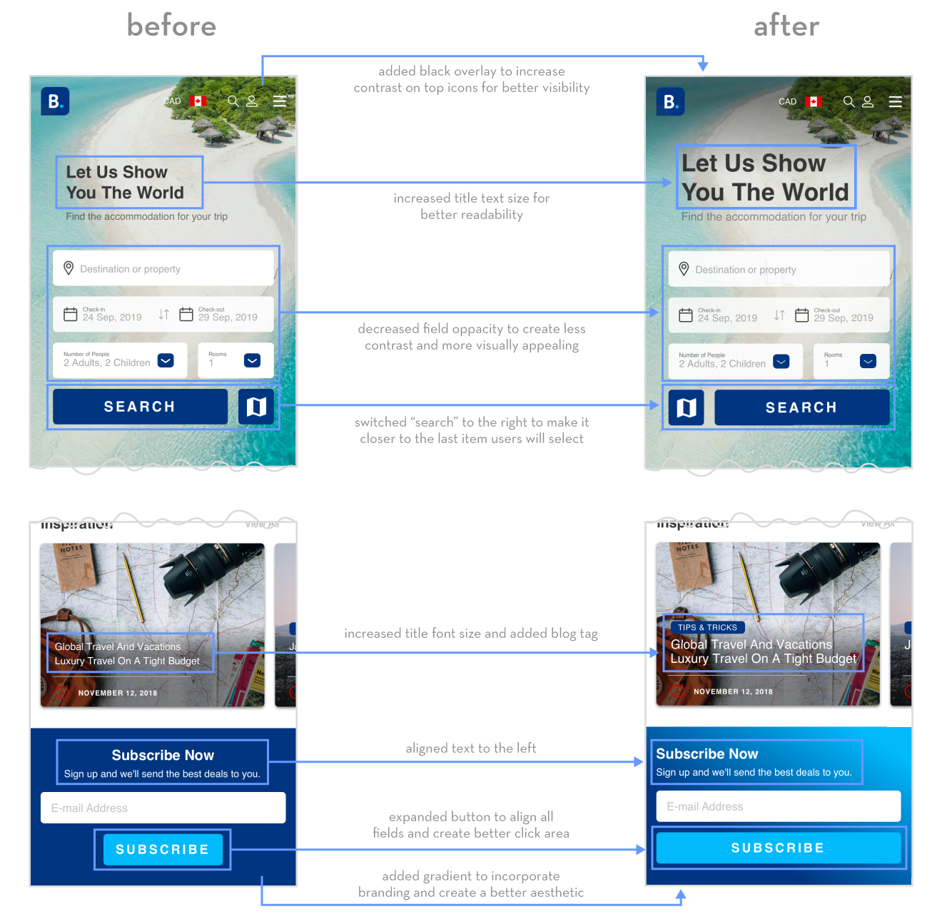 homepage iterations