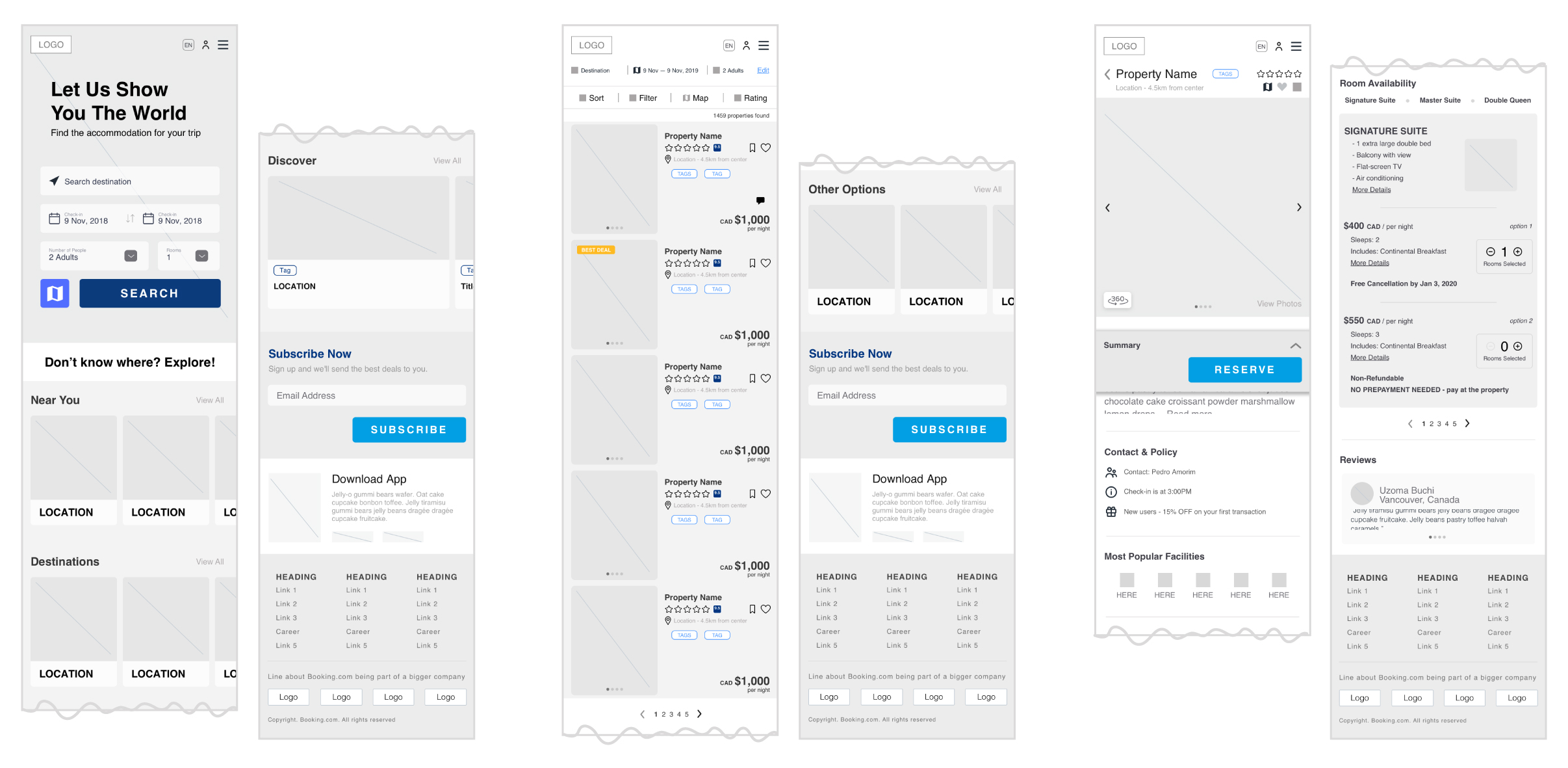 wireframes of mobile screens