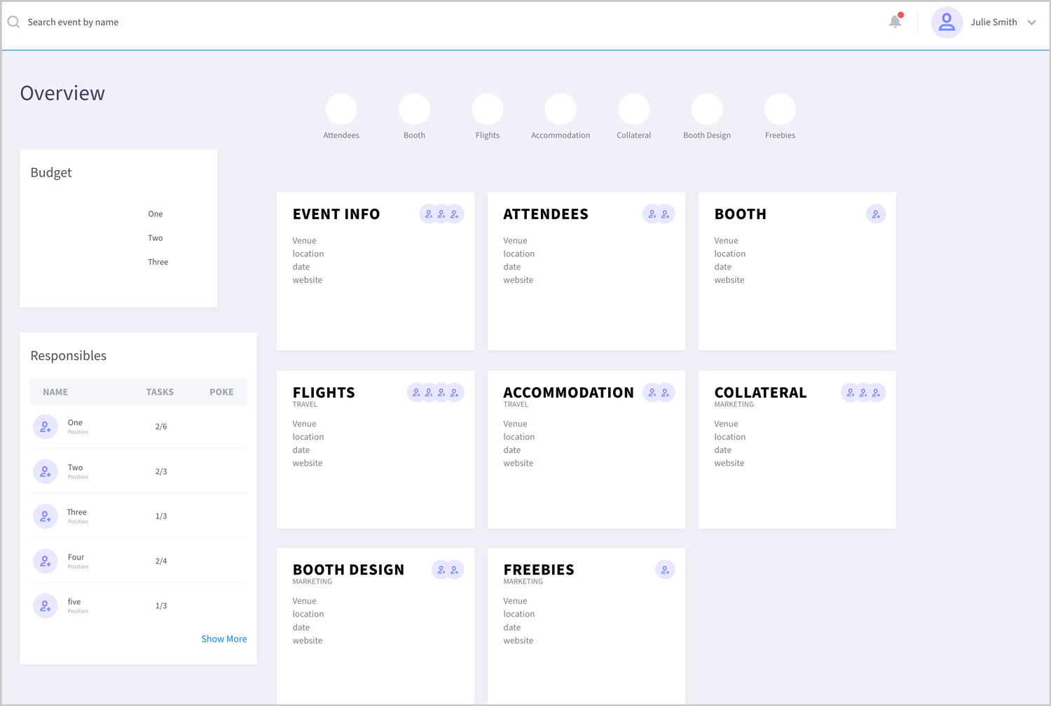 wireframe for event page