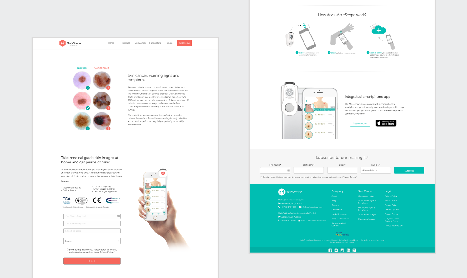 Landing pages for MoleScope